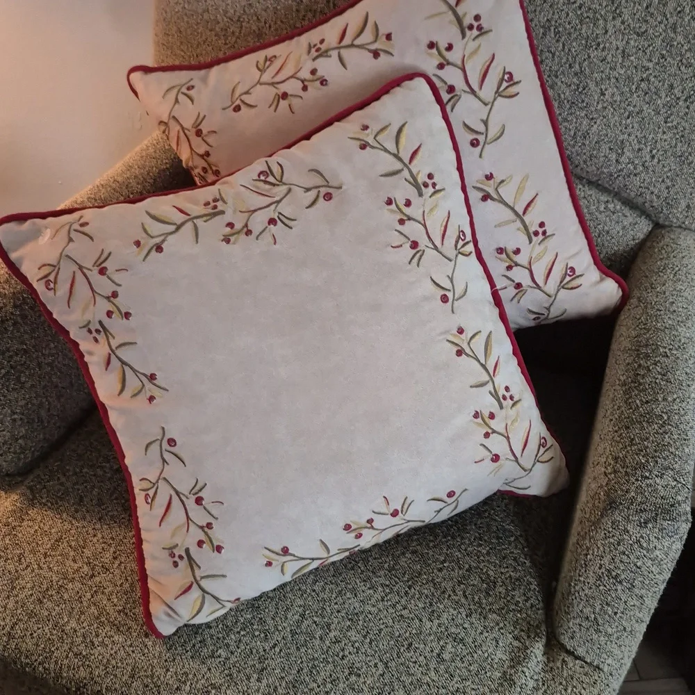 Two Twig And Berry Embroidered Accent Pillows